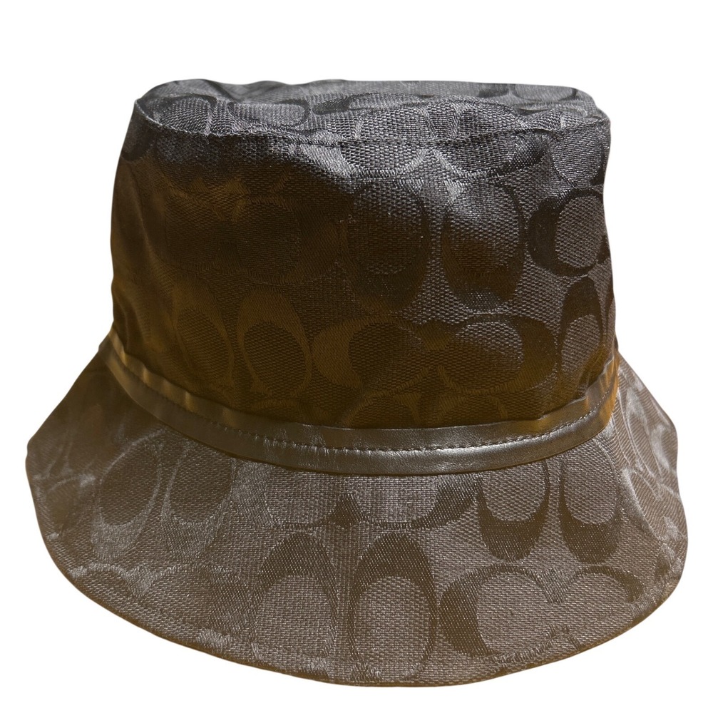 Coach Signature C Bucket Hat Black Leather Trim All Over Print Women's P Small